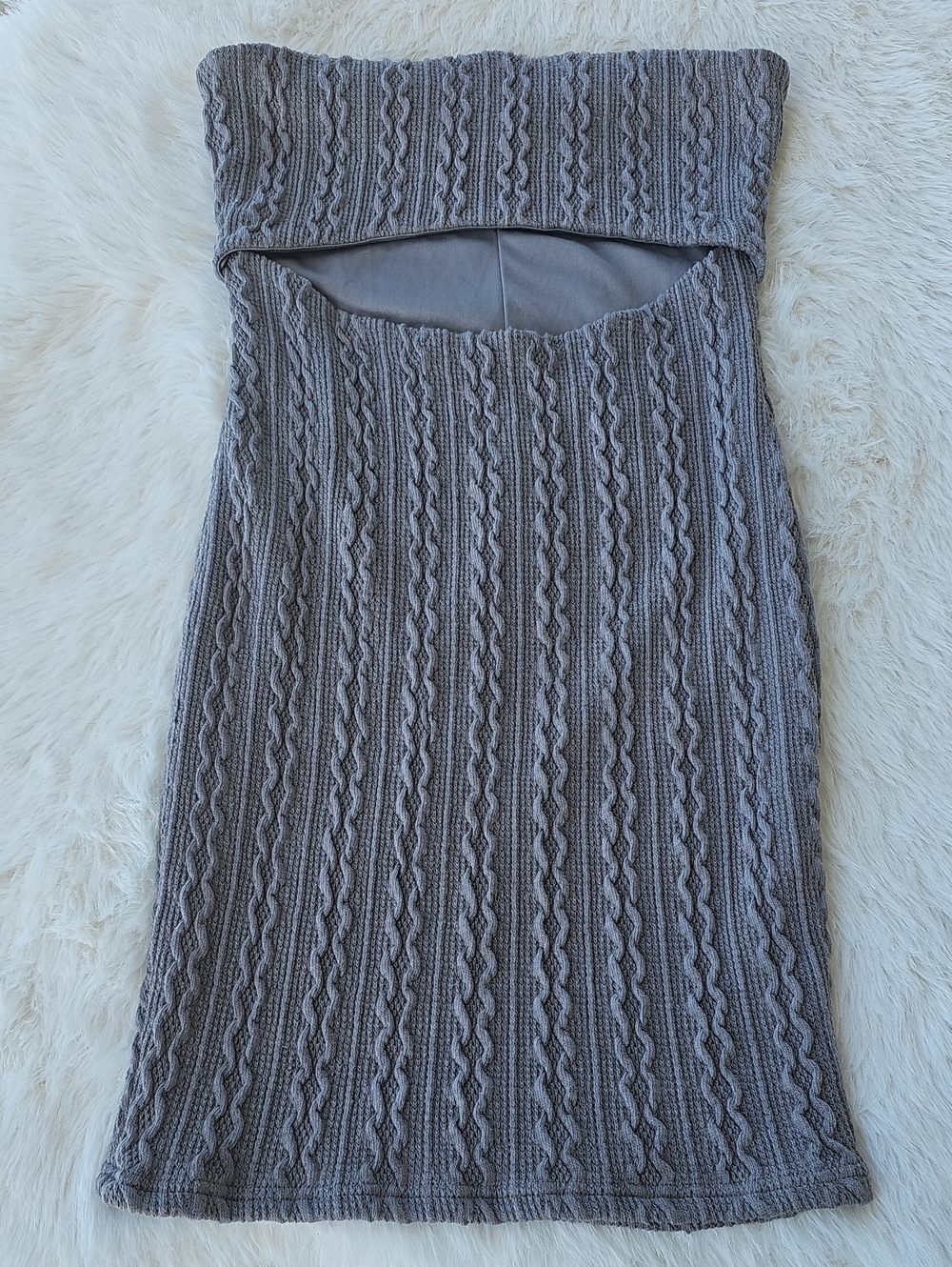 Fashion Nova Strapless Cable-Knit Mini Dress in Gray
